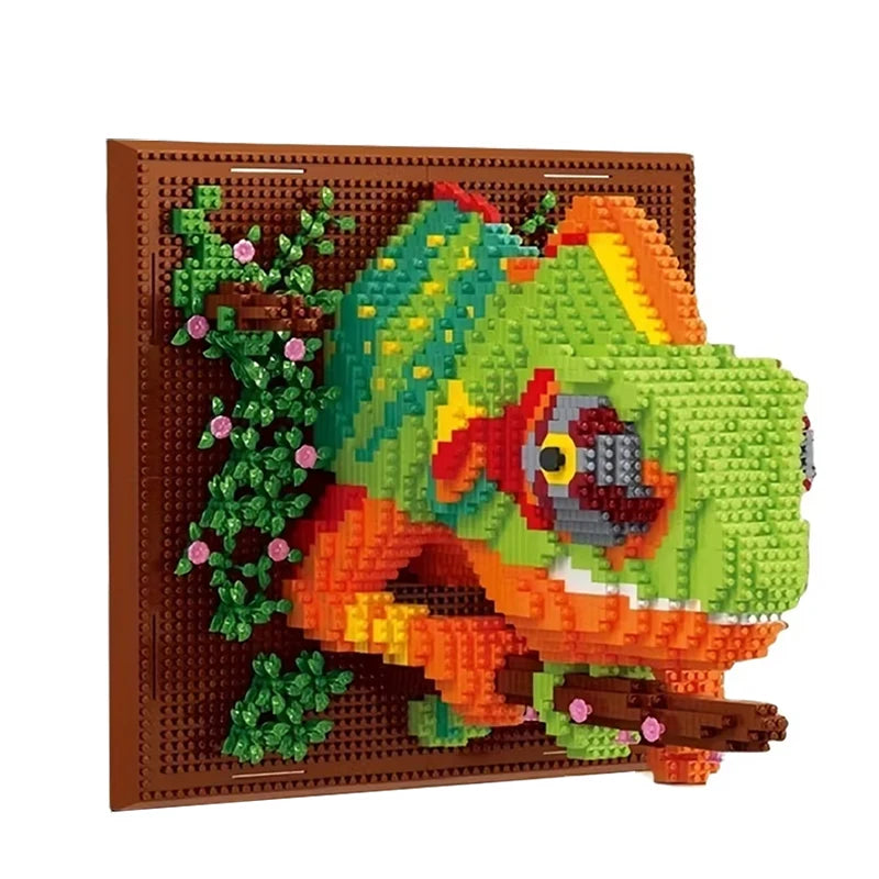 3D Animal Chameleon Building Blocks Lizard Mural Wall Stereoscopic Painting Model Assemble Bricks Home Decor Adults Kid Toy Gift
