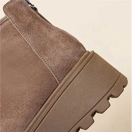 Fujin 7cm Suede Leather Snow Shoes Ankle Booties Platform Winter Boots Women Comfortable Non Slip Chelsea Boots Chunky Heel