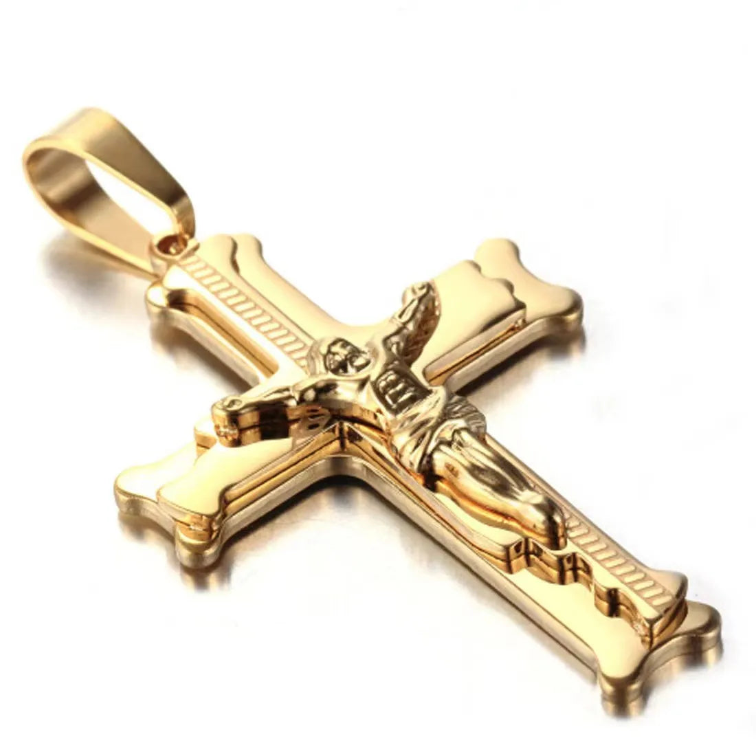 Stainless Steel Big Jesus Cross Pendant With Long Chain Men's Gold Color Crucifix Necklaces Male Religious Jewelry Dropshipping