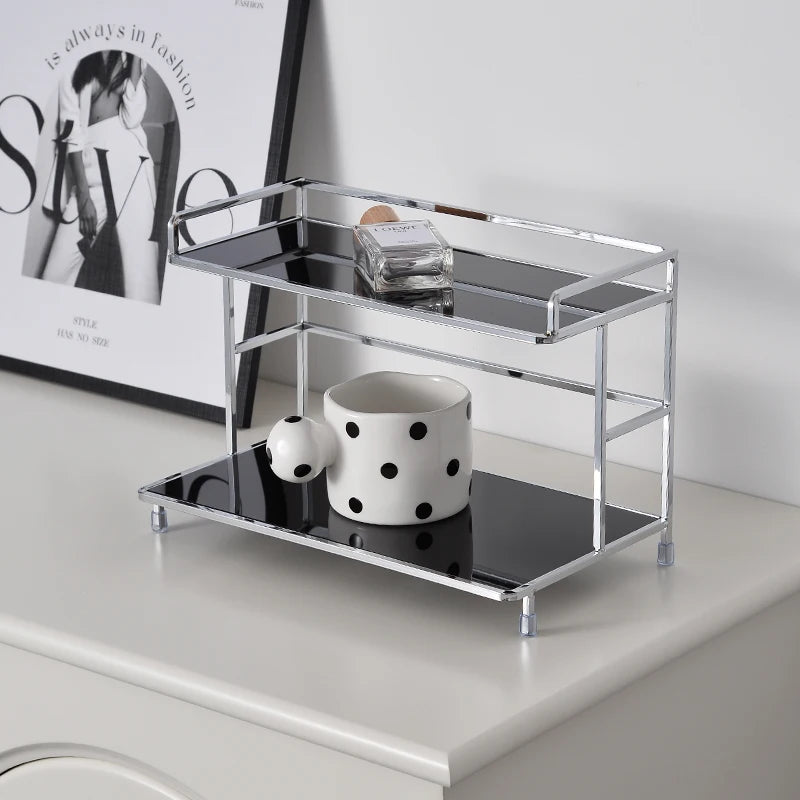 Metal Desktop Layered Storage Rack, Double-Layer Desk Storage Rack, Water Cup and Coffee Cup Storage Rack, Bathroom Cosmetics Storage Rack for Living Room, Entrance Hall, Kitchen and Bathroom