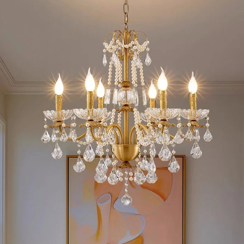 French Luxury Candle Chandelier Foyer Lustre K9 Crystal Pendant Lights French Candle Droplight Home Decor Led Lamparas Lamp