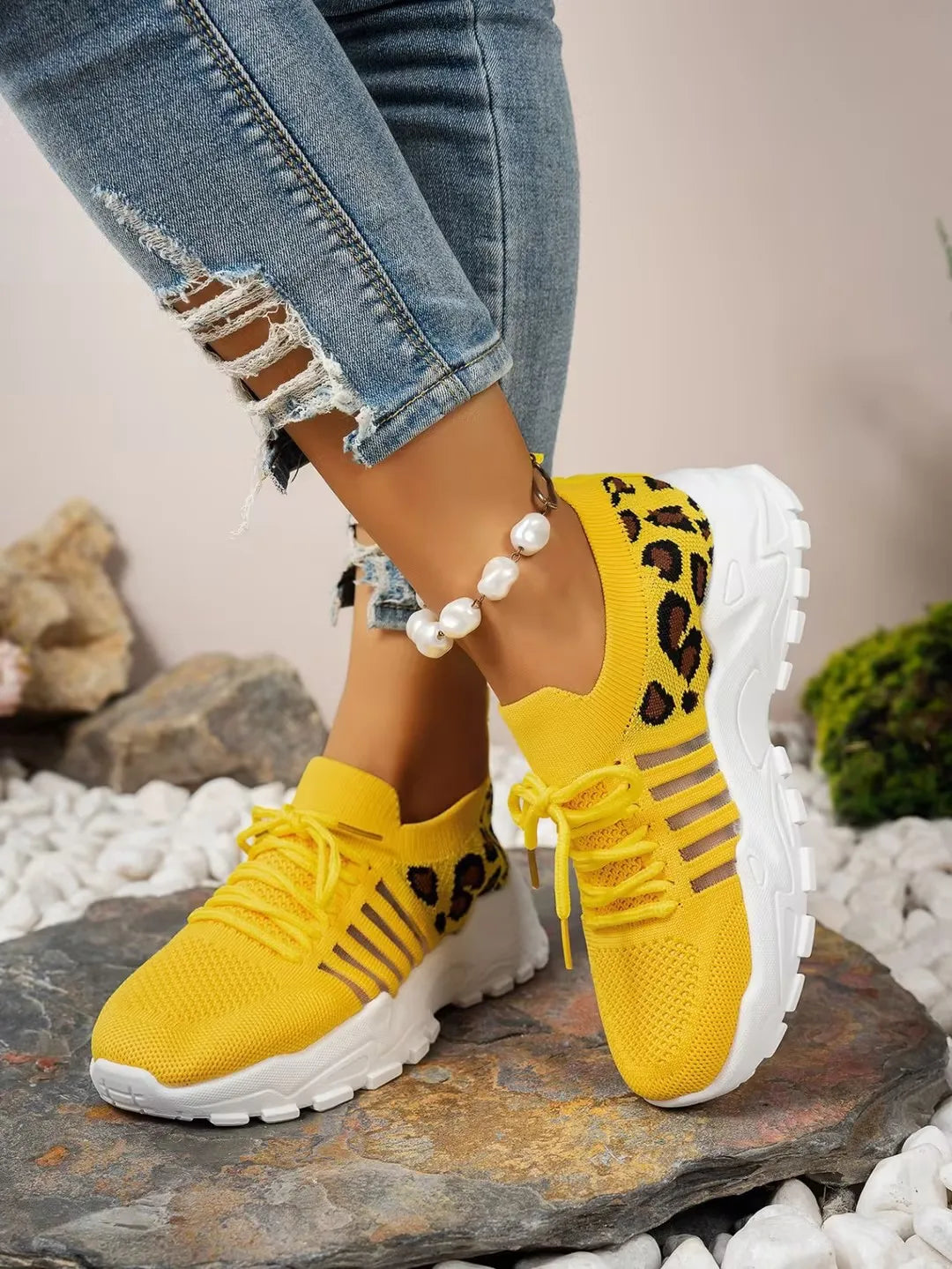 Women’s Leopard Print Slip-On Sneakers – Lightweight Canvas