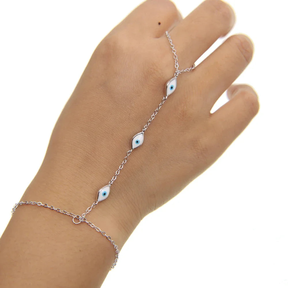 100% 925 Sterling Silver Slave Chain Bracelet Connected Finger Ring Bling AAA Sparking Cz Zirconia Handlets Layers Jewelry Women