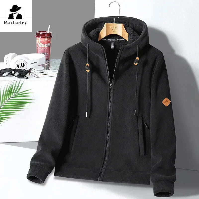 Winter Warm Cashmere Jacket Mens High-end Ski Fleece Iined Thickened Hoodie Coat Casual Womens Outdoor Camping Cold-proof Jacket