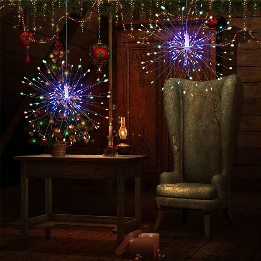 Christmas 200LEDs Firework Lights Hanging Starburst Garland Fairy String Lights Outdoor for Home Garden Courtyard Decor