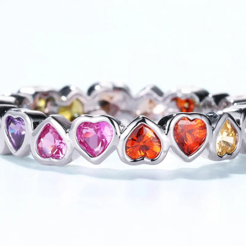 ALLNOEL Rainbow Band Ring for Woman Pure 925 Sterling Sliver 5A Zircon Eternity Fine Jewelry Colorful Engagement Birthday Gifts