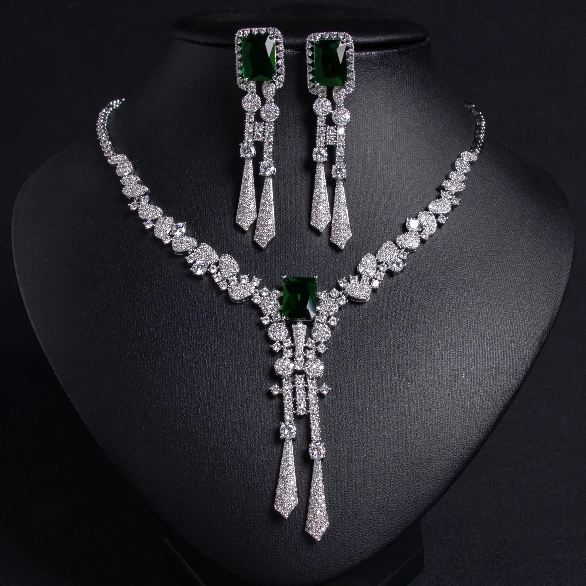 Exquisite Luxury Zirconia Flower Long Pendant Necklace Earrings Ladies Jewellery Set Party Wedding Gift Dress Accessories M-309