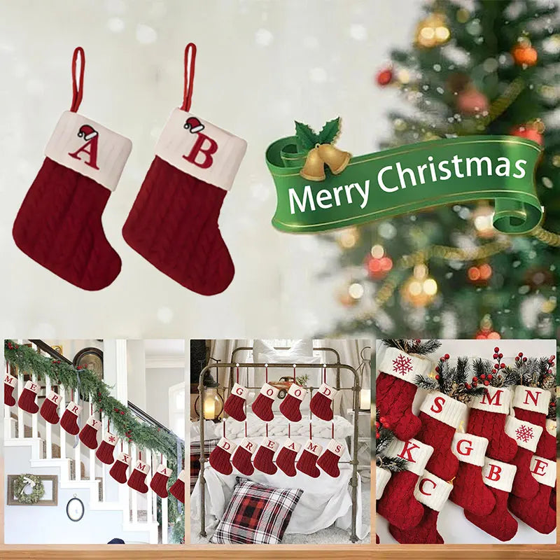 Christmas Alphabet Knitting Sock Christmas Tree Ornament Christmas Decoration For Home 2025 Noel New Year 2026 Xmas Gift
