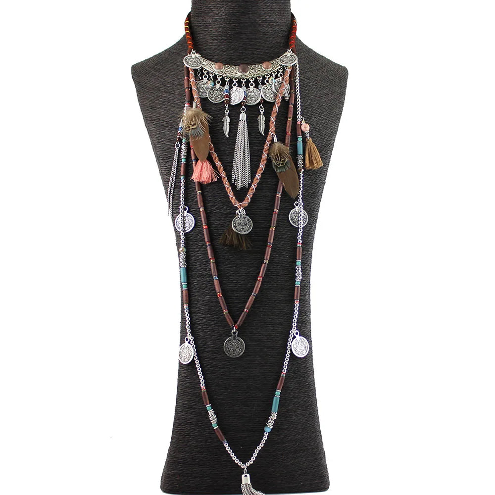 Gypsy Statement Vintage Long Necklace Ethnic jewelry boho necklace tribal collar Tibet Jewelry