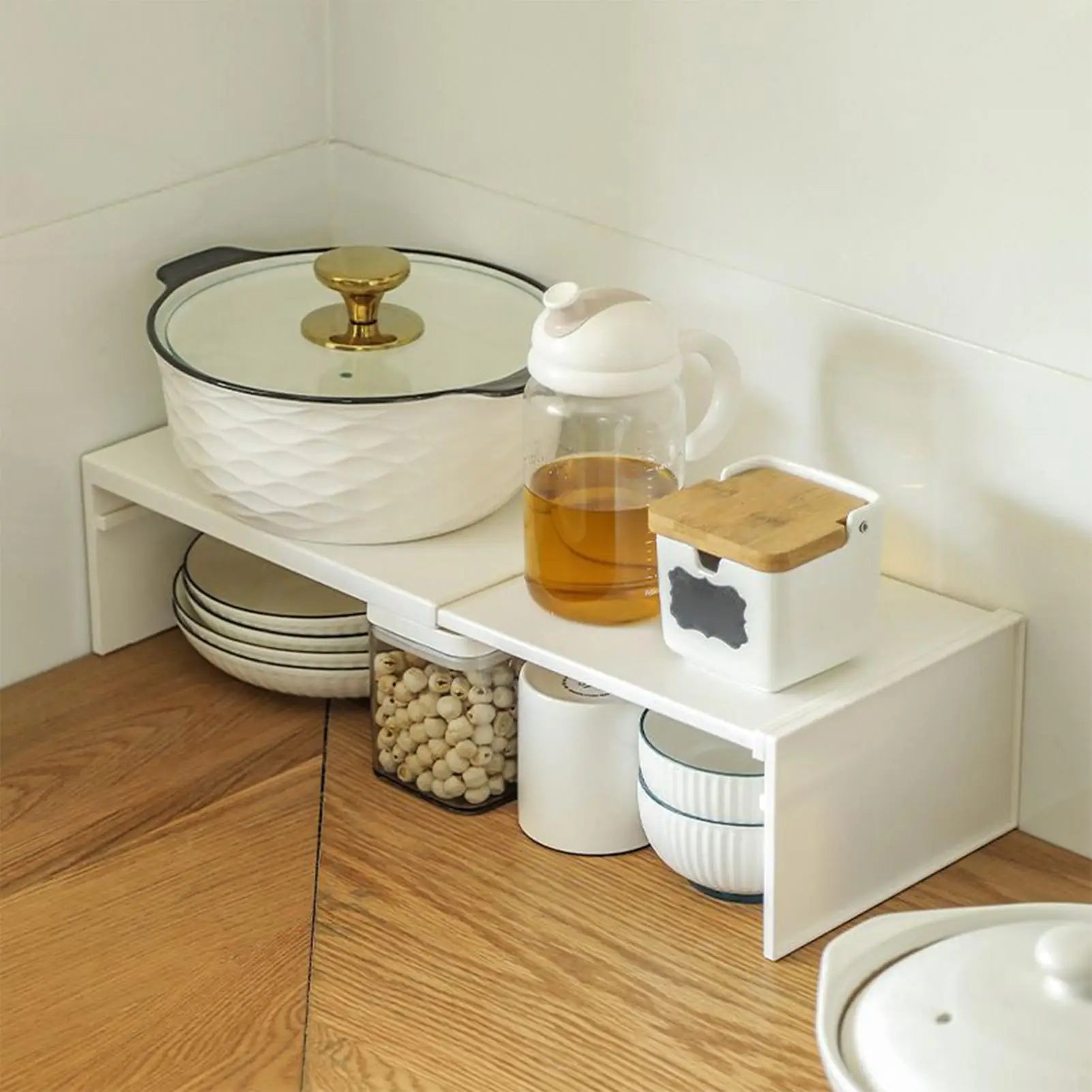 Expandable Kitchen Counter and Cabinet Shelf Space-Saving Stackable Layered Shelf Heavy-Duty Kitchen Storage Accessories for