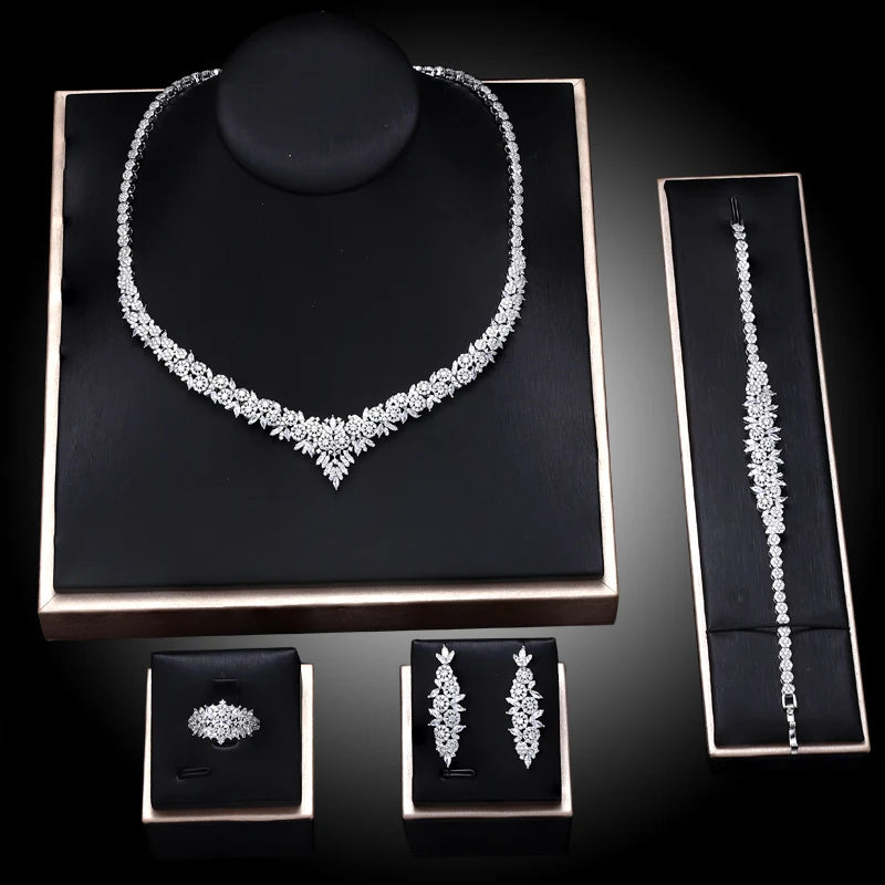 2023 Hot Selling Cubic Zirconia Bridal Wedding Jewelry Set Bridal 4-piece Set Women's Jewelry Set Jewelry Brand Reproduction