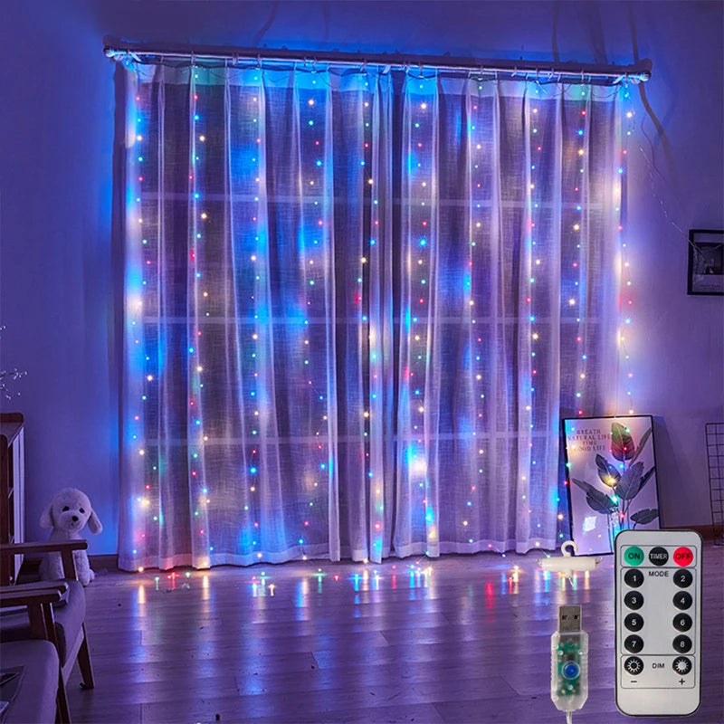 LED Curtain Garland on The Window USB String Lights Fairy Festoon Remote Control Christmas Wedding Decorations for Home Room
