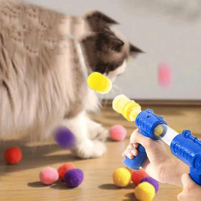 pet Toys Launch Training Interactive Shooter Gun Teaser Plush Ball Pet Creative Games Stretch Mini Pompoms Kittens Supplies