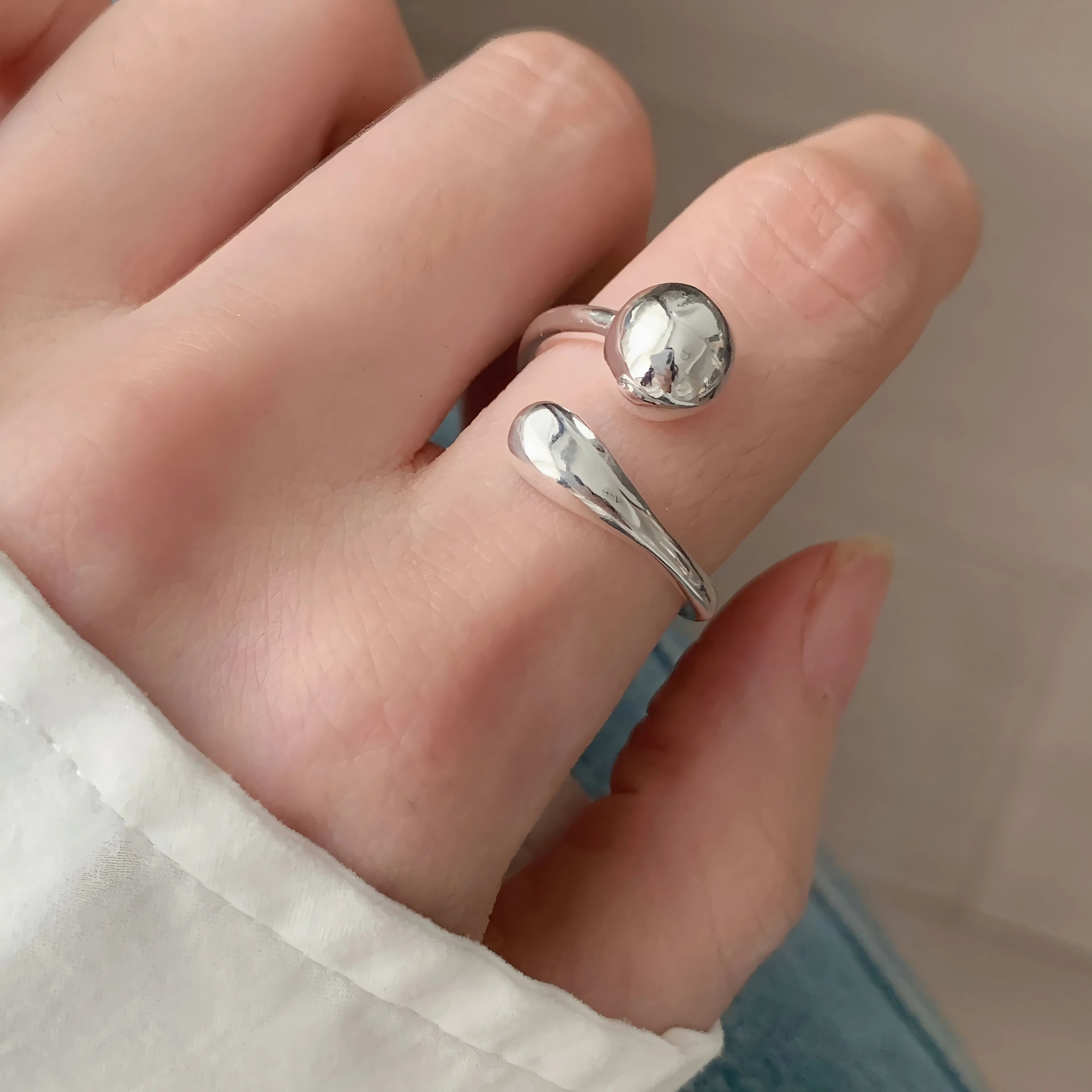 PANJBJ 925 Sterling Silver Geometry Crystal Ring For Women Ellipse Exaggerated Punk Water Drop Open Jewelry Gift Dropshipping