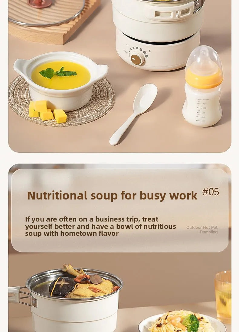 Electric Cooker 110V/220V Cooking Pot Foldable Hotpot 1.6L Portable Multi cookers Split Type Rice Cooker Frying Pan Home Travel