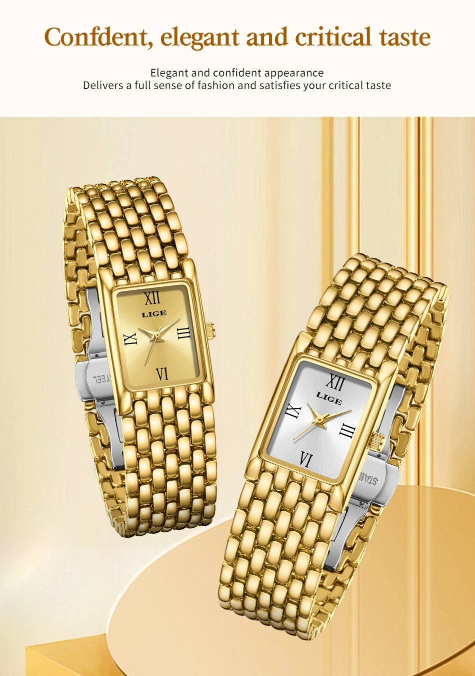 LIGE 2025 Fashion New Gold Women's Watch Luxury Quartz Watch Stainless Steel Bracelet Retro 30M Waterproof Watches Women reloj