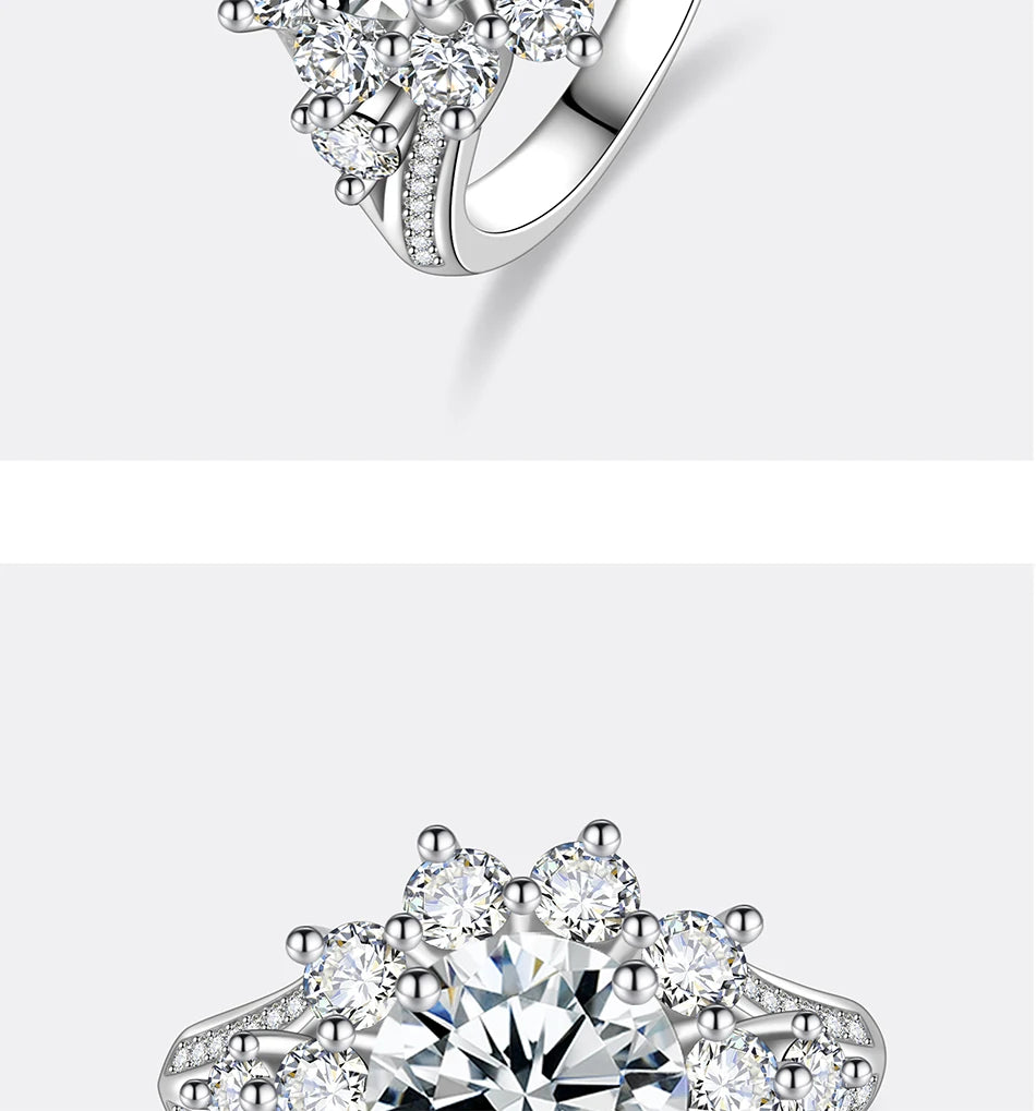 PERFANY 3CT Sunflower Moissanite Ring for Women S925 Pure Silver Plated 18K White Gold Diamond Luxury Wedding Jewelry