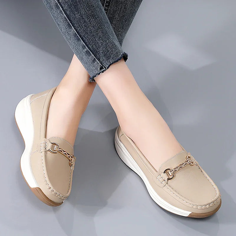 Women’s Leather Platform Loafers – Slip-On Casual Flats