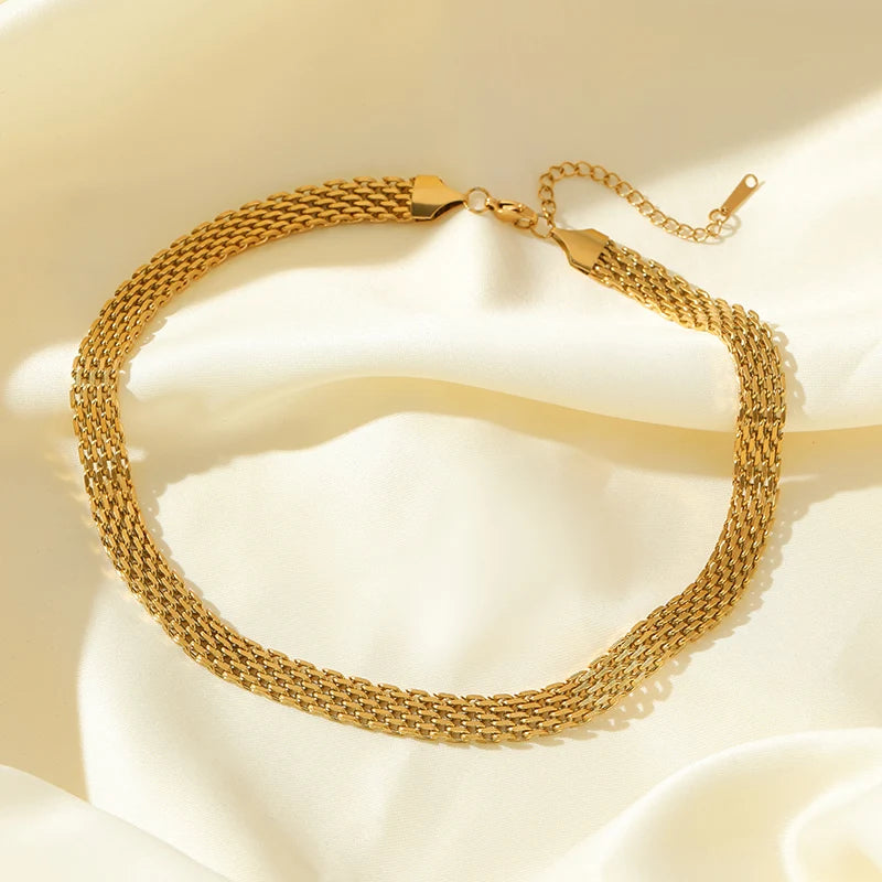 EILIECK 316L Stainless Steel Metal Gold Color Wide Watch Chains Neckalce Bracelet Set For Women Trendy Waterproof Jewelry Gift