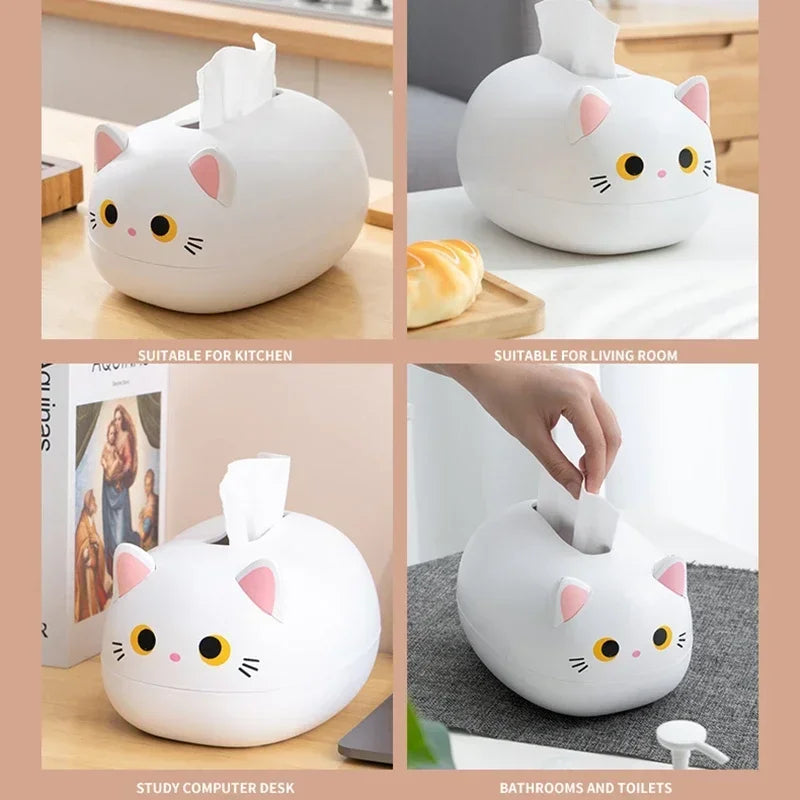 Livingroom Napkin Storage Box Kawaii Cat Tissue Box Kitchen Paper Container Desktop Toilet Paper Holder for Bathroom Dormitory