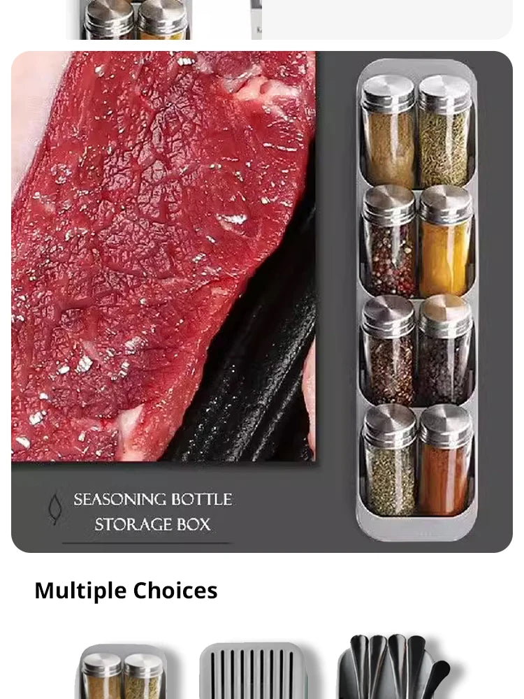 Kitchen Drawer Cutlery Storage Tray Knife Holder Spoon Forks Tableware Organizer Container For Spice Bottles Knives Block Rack