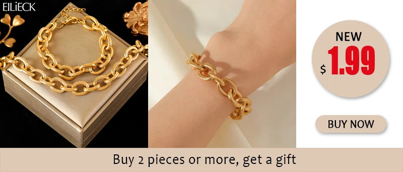 EILIECK 316L Stainless Steel Metal Gold Color Wide Watch Chains Neckalce Bracelet Set For Women Trendy Waterproof Jewelry Gift