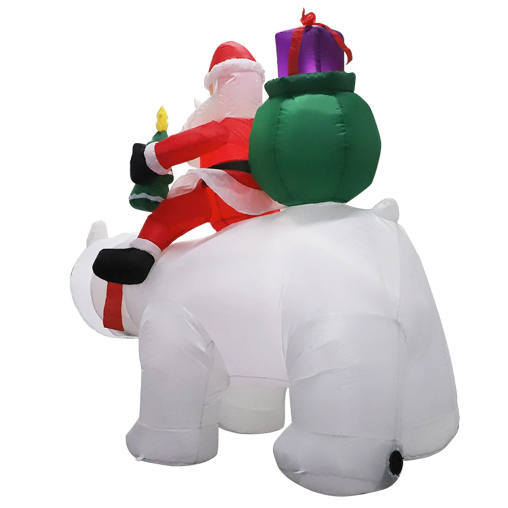 2.1M Inflatable Christmas Claus Riding Shake Head Bear And 1.2m Santa Claus Built-in LED Light Courtyard Garden Xmas Decorati