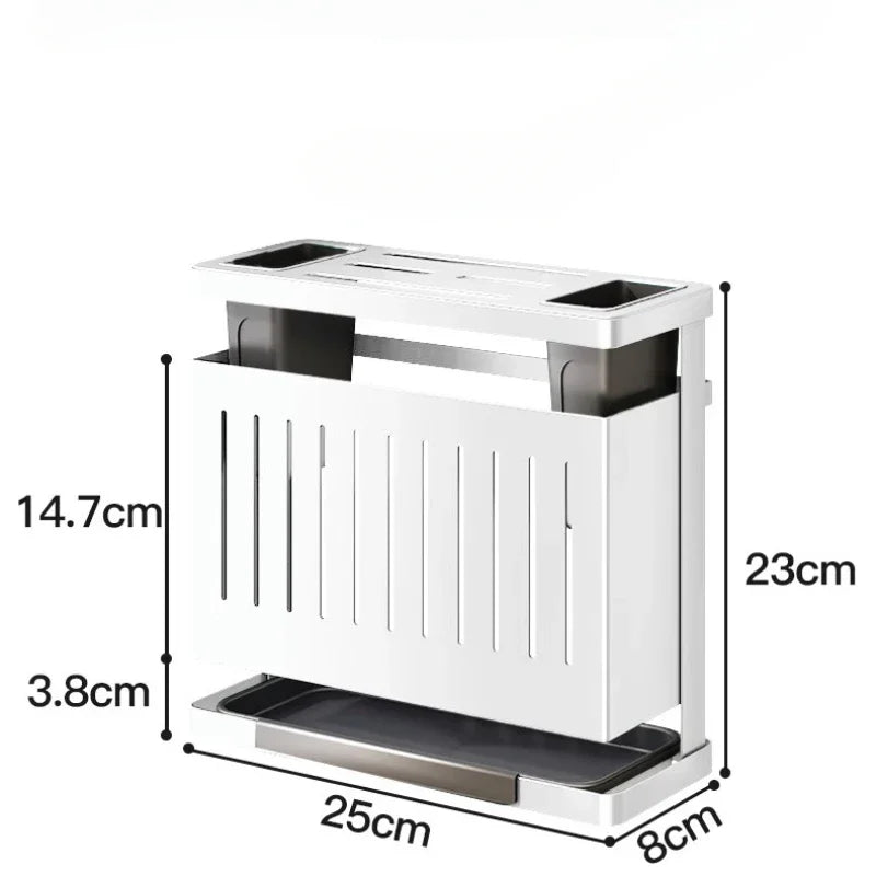 Kitchen Knife Holder Storage Rack Wall-Mounted Multi-purpose Storage Knife Rack Detachable Stainless Steel With Brackets Hooks