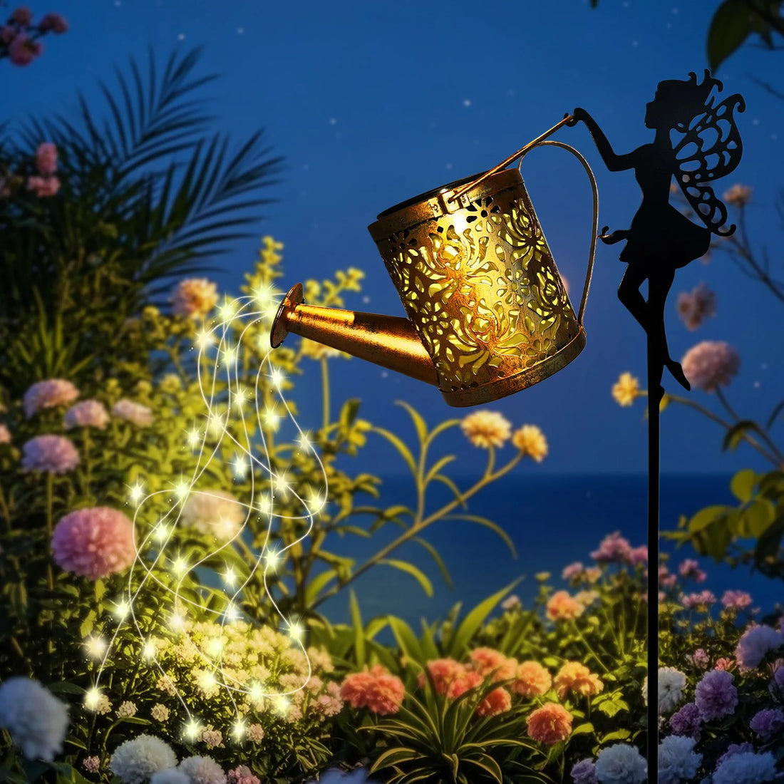 Solar Fairy Watering Can Lights – Outdoor Decorative Kettle with Cascading String Lights, Perfect for Garden Décor & Gifts