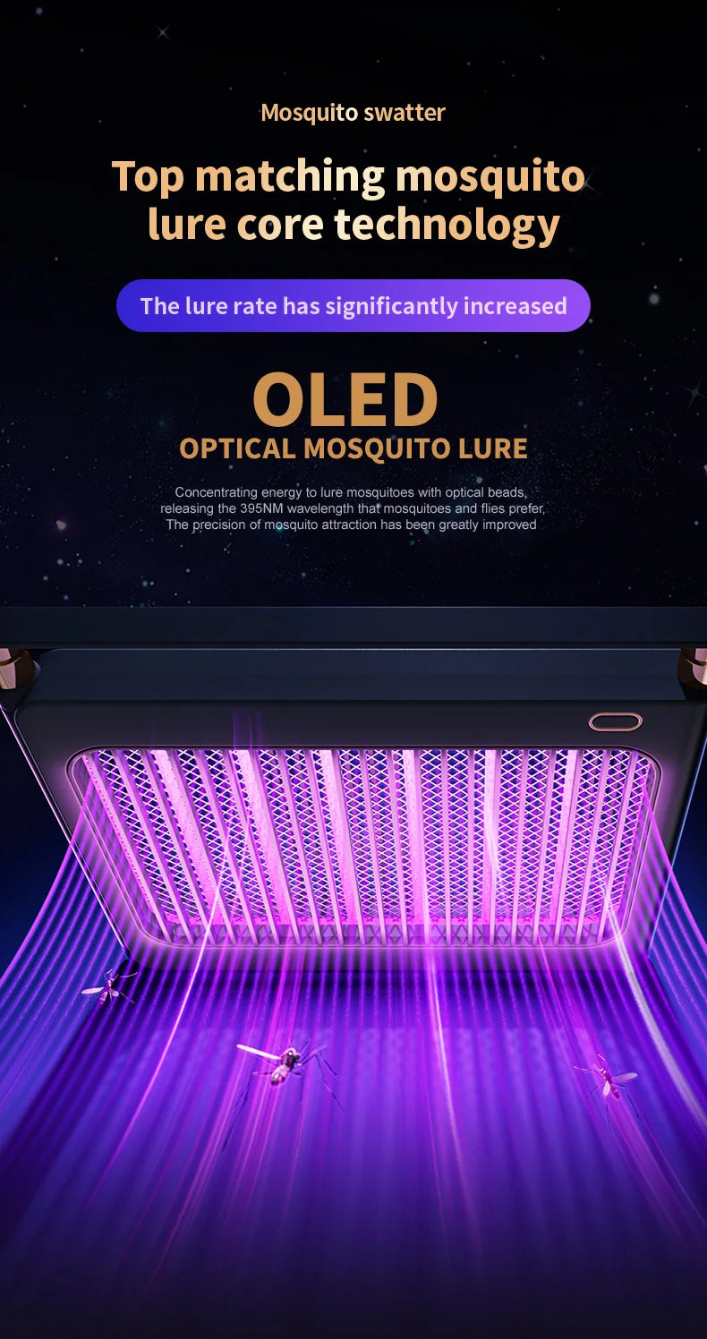 Rechargeable Energy Saving Mosquito Killer Lamp UV Trap Shock Safe Design 100㎡ Coverage Auto On Off No Chemicals Indoor Outdoor
