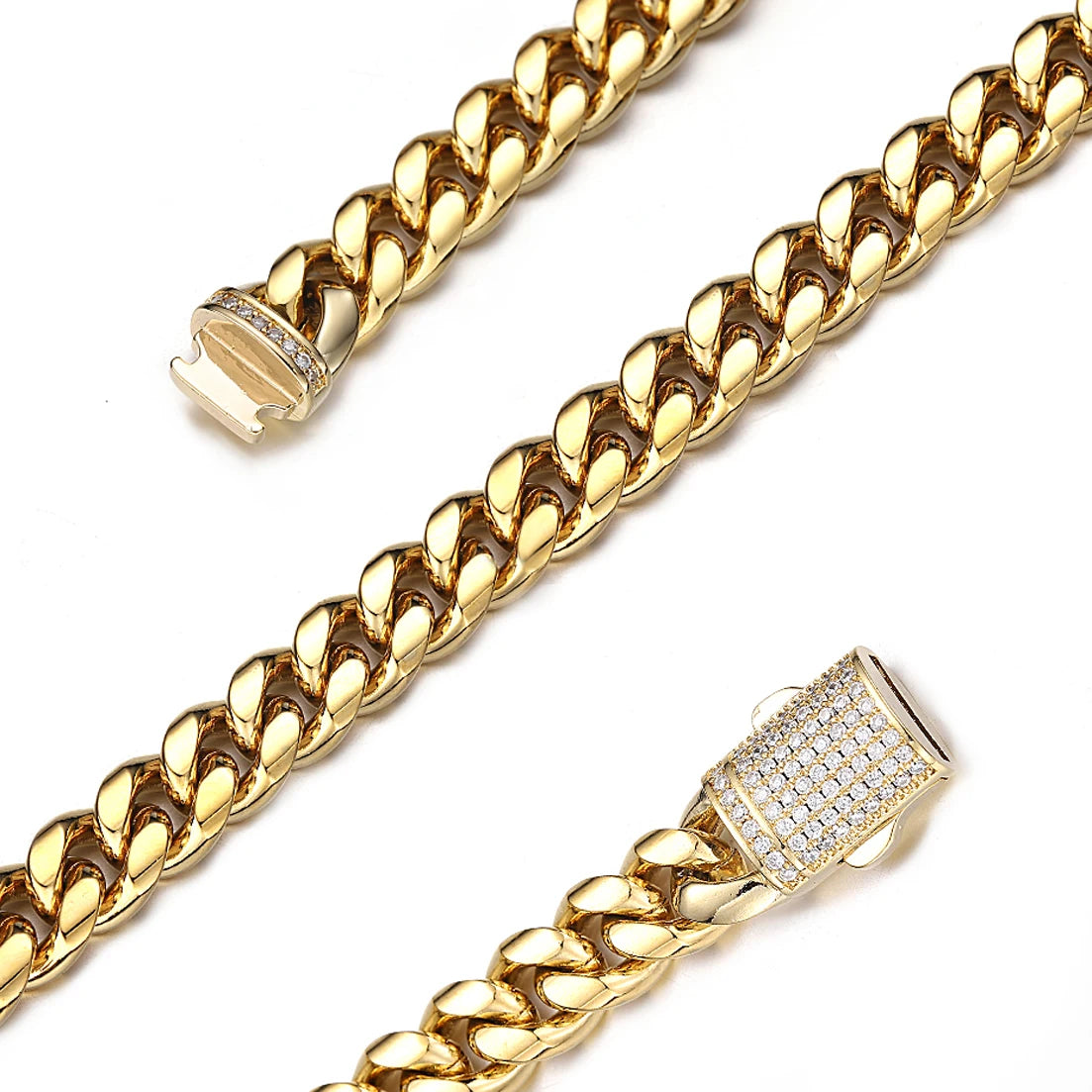 New Arrival 6mm-18mm Any Length 316L Stainless Steel Miami Curb Cuban Chain Necklace for Men & Women Gift Crystal Lock