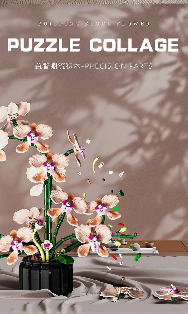 Simulation Flowers Building Block Toy Eternal Potted Plant Butterfly Orchid Bouquet  Bricks Home Ornament Toy for Girls Mom Gift