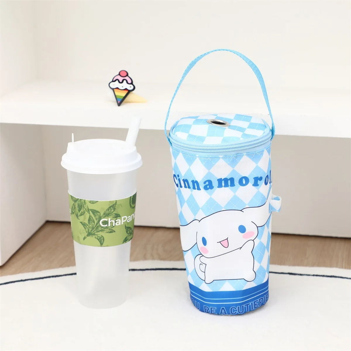 Cute Stitch Lingge Printed Portable Insulated Cooler Bag Tea Tote Bag Cartoon Eco-Friendly Carrying Insulated Cup Cover Handbag