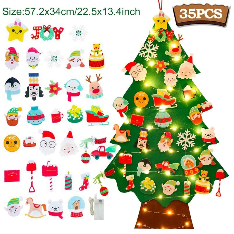 Christmas DIY Felt Tree With Light Merry Christmas Decoration For Home 2023 Cristmas Ornament Xmas Gifts Navidad New Year Tree