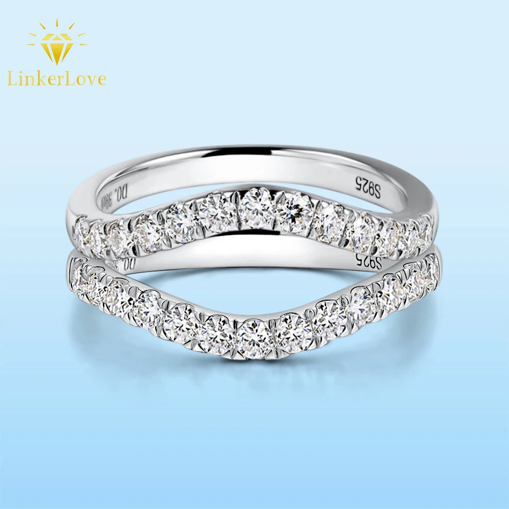 LinkerLove Moissanite Ring Diamond Curve Wedding Band 925 Sterling Silver Couple Engagement Ring Trend Fine Jewelry Gift for Her