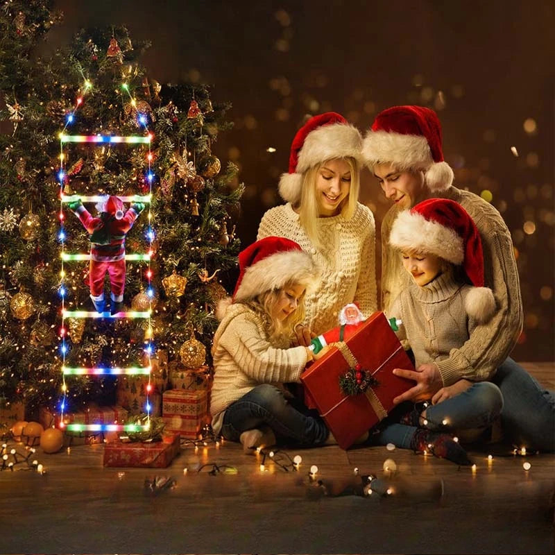 1pcs Christmas Decoration Santa Claus Climbing Ladder LED Light USB Plug 8 Lighting Modes Light String Home Wall Xmas Tree Decor