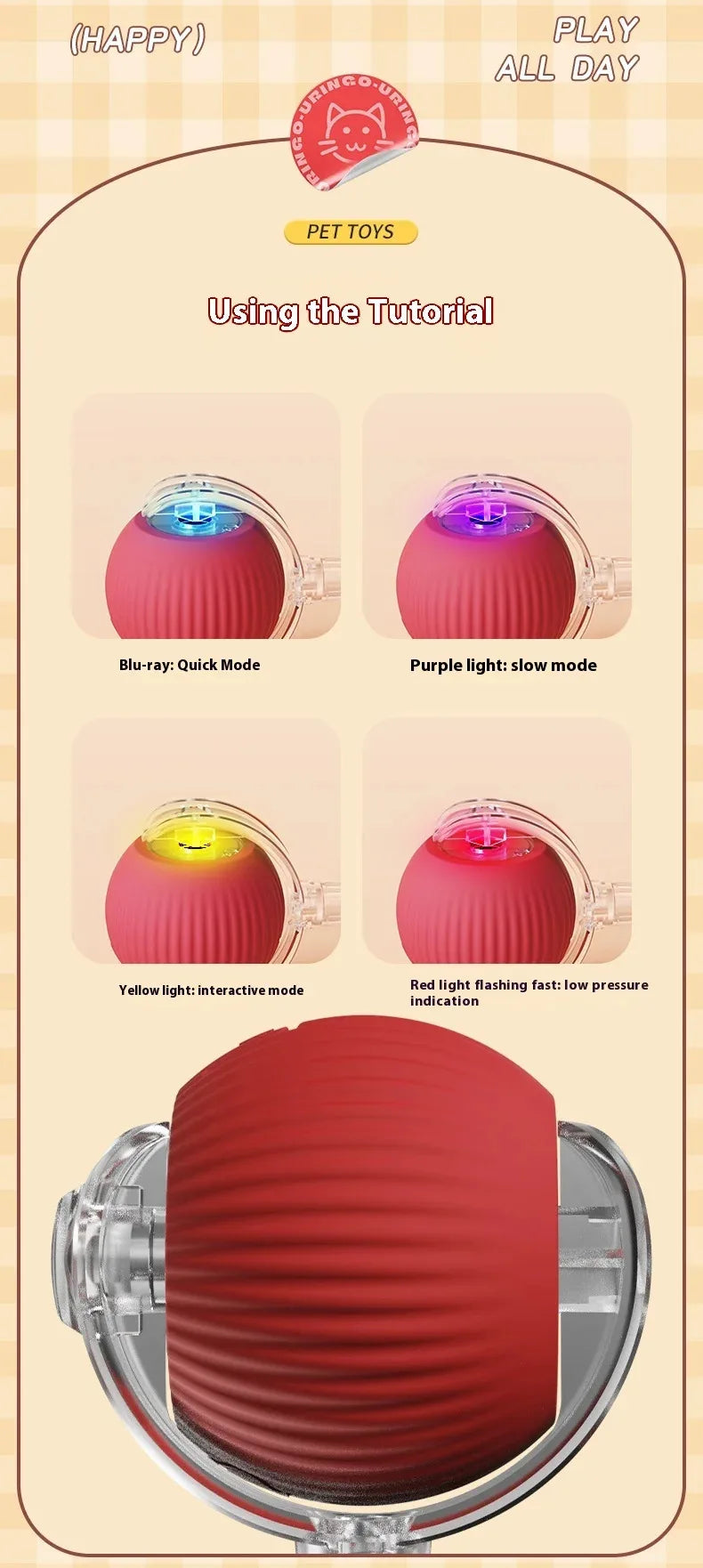 Smart Interactive Cat Ball Toy with Faux Tail