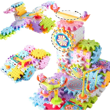 Montessori Kids Electric Gear Building Toy Set Spinning Gears Set Gear Rail Car Big Building STEM Construction Christmas Toy