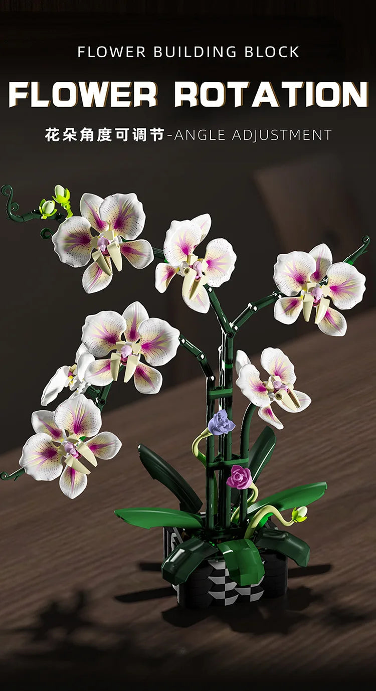 Simulation Flowers Building Block Toy Eternal Potted Plant Butterfly Orchid Bouquet  Bricks Home Ornament Toy for Girls Mom Gift