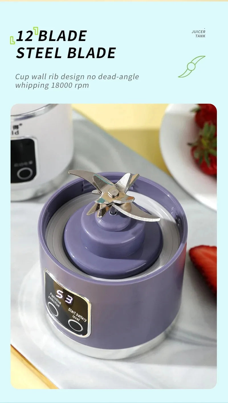 2025 New Household Charging MINI Crushed Ice Electric Juicer Powerful Motor 450ML Large Capacity Digital Display Juice Cup
