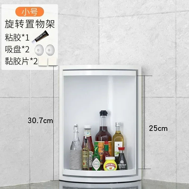 Kitchen Spice Rack: Table-Top Rotating Receptacle with Waterproof Corner Cabinet
