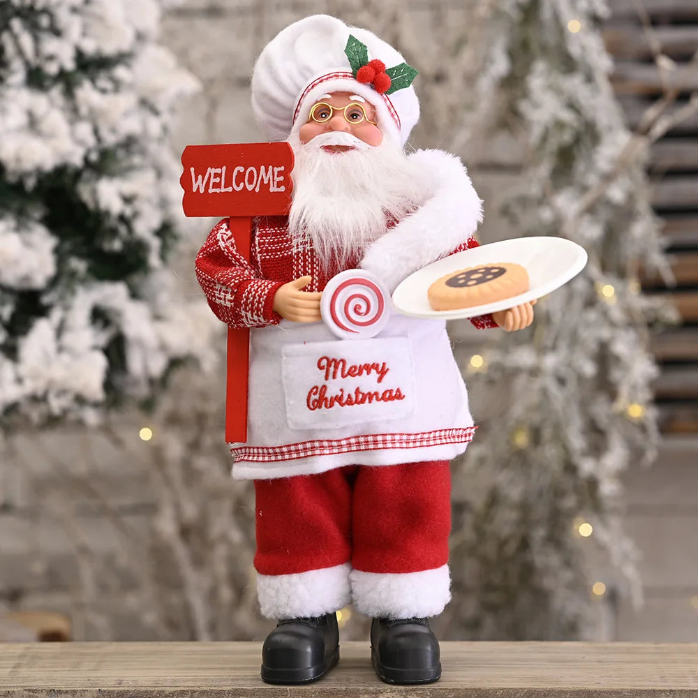 12 inch Christmas Standing Chef Santa Claus Merry Christmas Decoartions For Home Xmas Ornaments Navidad Party Supplies Noel 2023