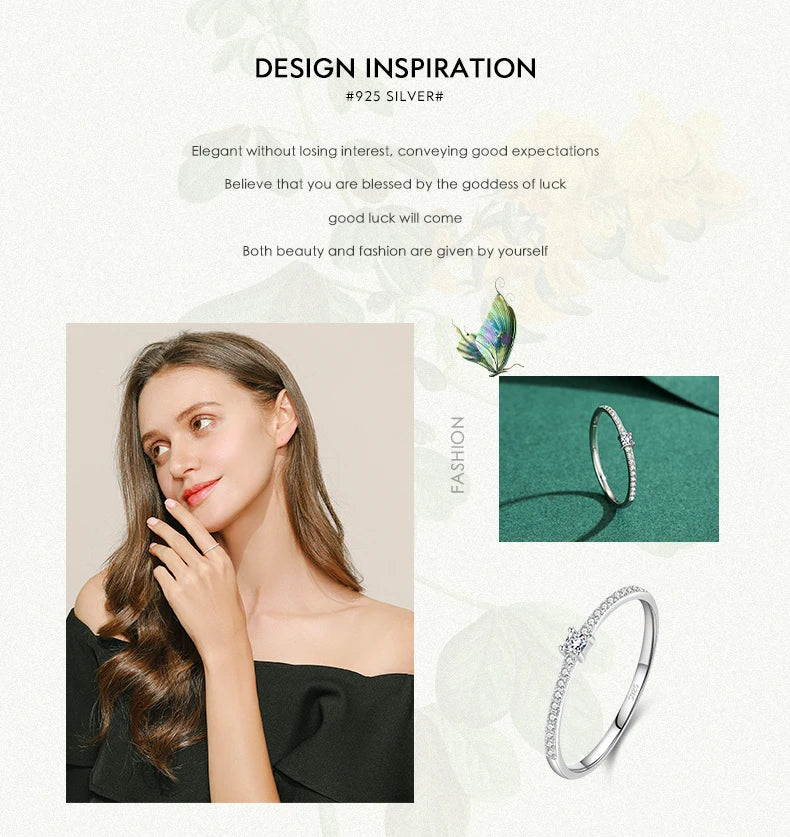 Modian 2021 Real 925 Sterling Silver Simple Square Clear CZ Charm Gold Color Finger Rings For Women Wedding Engagement Jewelry