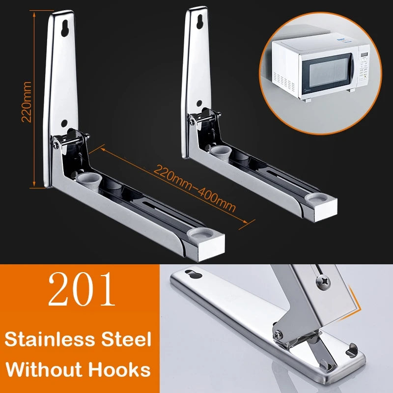 Microwave Oven Holder Folding Rack Stainless Steel Kitchen Shelf Foldable Retractable Bracket Oven Rack Hooks Telescopic Shelves