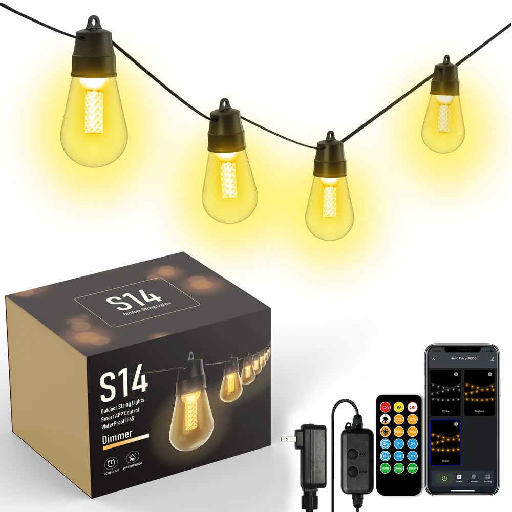 S14 Outdoor Lights DIY String Lights 3Modes Adjustable Remote Control Lights Bulbs for Patio Garden Outside Backyard Christmas