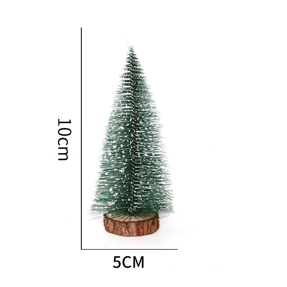 10Pcs Mini Christmas Tree Decor Snow Covered Pine DIY Ornaments for Home Party Bar Festive Miniature Evergreen Trees