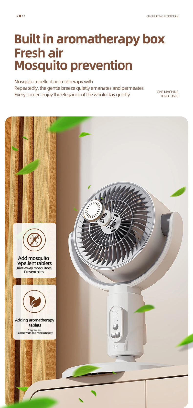 Rechargeable Oscillating Stand Fan 5 Speeds Adjustable Height USB Portable Air Circulator for Bedroom Office Living Room