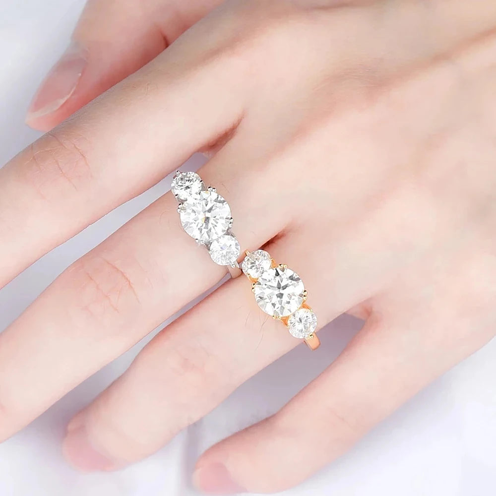 4Carat Moissanite Diamond Engagement Ring with Certificates 925 Sterling Silver Three-Stone Wedding Band for Women Fine Jewerlry