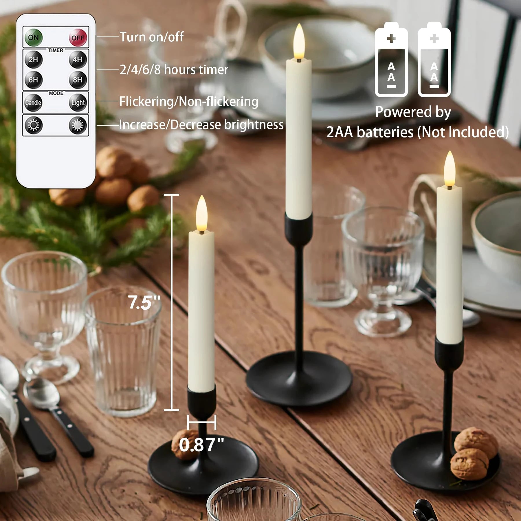 12-300 pcs Flameless Taper Candles LED Candles 7.5in Battery Operated for Wedding Decoration Candle for Holiday/Church/Christmas