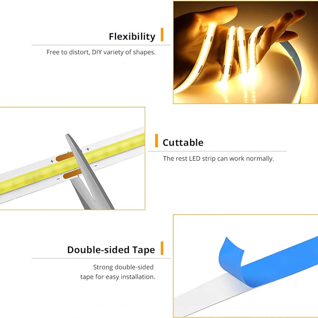 5V USB COB LED Light Strip Linear Touch Dimmable Flexible Diode Tape Home Christmas Lights TV Mirror Backlight Room Decoration
